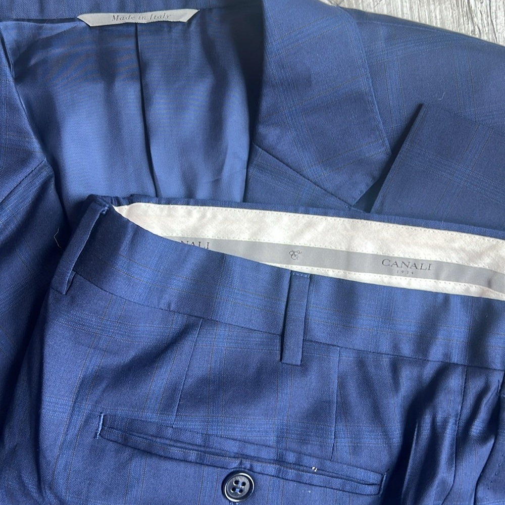 Canali Made in Italy Blue Plaid 100% Wool Suit Euro Size 58 R US Size 48